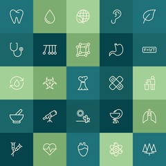 Modern Simple Set of health, science, nature Vector outline Icons. ..Contains such Icons as  wet,  hospital,  ecology, ear,  leaf, water and more on green background. Fully Editable. Pixel Perfect.