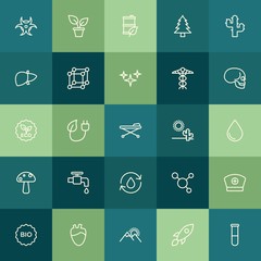 Fototapeta premium Modern Simple Set of health, science, nature Vector outline Icons. ..Contains such Icons as element, oil, medical, heart, fuel, health and more on green background. Fully Editable. Pixel Perfect.