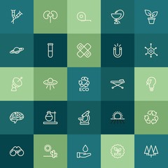 Modern Simple Set of health, science, nature Vector outline Icons. ..Contains such Icons as  view,  health,  gardening,  space,  save,  eco and more on green background. Fully Editable. Pixel Perfect.