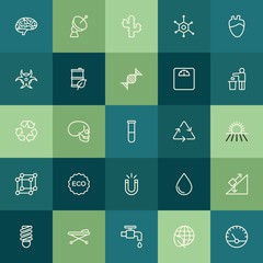 Modern Simple Set of health, science, nature Vector outline Icons. ..Contains such Icons as  equipment,  dish, technology,  liquid,  save and more on green background. Fully Editable. Pixel Perfect.