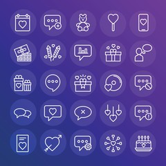 Modern Simple Set of chat and messenger, valentine Vector outline Icons. ..Contains such Icons as wedding,  card,  love, error,  elegant and more on gradient background. Fully Editable. Pixel Perfect.