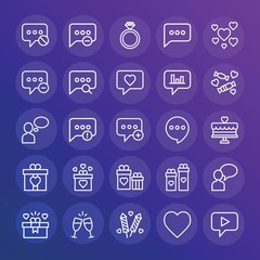 Modern Simple Set of chat and messenger, valentine Vector outline Icons. ..Contains such Icons as  template,  symbol, heart,  heart and more on gradient background. Fully Editable. Pixel Perfect.