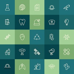 Modern Simple Set of health, science, nature Vector outline Icons. ..Contains such Icons as  space,  spaceship,  laboratory,  desert,  girl and more on green background. Fully Editable. Pixel Perfect.