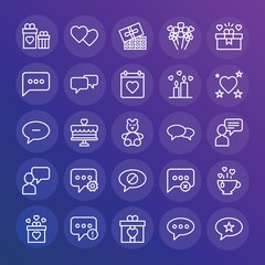 Modern Simple Set of chat and messenger, valentine Vector outline Icons. ..Contains such Icons as  chocolate, exit,  valentine, sweet and more on gradient background. Fully Editable. Pixel Perfect.