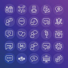 Modern Simple Set of chat and messenger, valentine Vector outline Icons. ..Contains such Icons as  message, outdoors,  floral,  happy and more on gradient background. Fully Editable. Pixel Perfect.