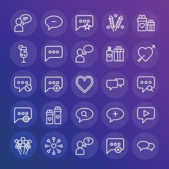 Modern Simple Set of chat and messenger, valentine Vector outline Icons. ..Contains such Icons as gift,  answer,  remove,  valentine and more on gradient background. Fully Editable. Pixel Perfect.