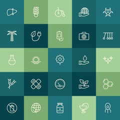 Modern Simple Set of health, science, nature Vector outline Icons. ..Contains such Icons as  molecule,  energy, medicine,  sun,  background and more on green background. Fully Editable. Pixel Perfect.