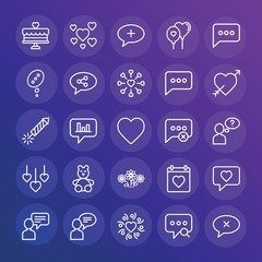 Modern Simple Set of chat and messenger, valentine Vector outline Icons. ..Contains such Icons as  vector,  white,  think,  create,  add and more on gradient background. Fully Editable. Pixel Perfect.