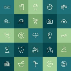 Modern Simple Set of health, science, nature Vector outline Icons. ..Contains such Icons as human,  do,  plant, formula,  ecology, food and more on green background. Fully Editable. Pixel Perfect.