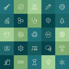 Modern Simple Set of health, science, nature Vector outline Icons. ..Contains such Icons as  inclined,  temperature, abstract, formula and more on green background. Fully Editable. Pixel Perfect.