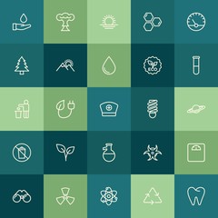 Modern Simple Set of health, science, nature Vector outline Icons. ..Contains such Icons as  zoom,  care,  look,  hazard, weight,  medicine and more on green background. Fully Editable. Pixel Perfect.
