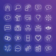 Modern Simple Set of chat and messenger, valentine Vector outline Icons. ..Contains such Icons as  icon,  vector,  champaign,  gift and more on gradient background. Fully Editable. Pixel Perfect.
