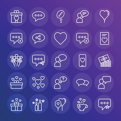 Modern Simple Set of chat and messenger, valentine Vector outline Icons. ..Contains such Icons as  network,  decoration, balloon, candle and more on gradient background. Fully Editable. Pixel Perfect.