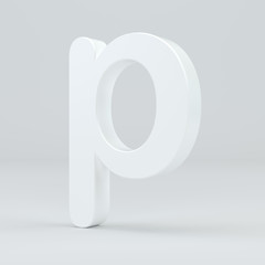 White small letter P on studio light background. 3d rendering.