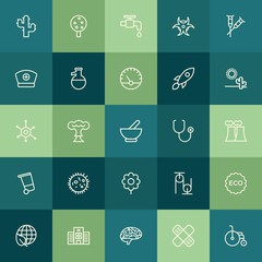 Modern Simple Set of health, science, nature Vector outline Icons. ..Contains such Icons as eco,  environment,  earth,  human,  desert and more on green background. Fully Editable. Pixel Perfect.