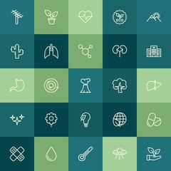 Modern Simple Set of health, science, nature Vector outline Icons. ..Contains such Icons as  care,  environment, bandaid,  technology,  eco and more on green background. Fully Editable. Pixel Perfect.