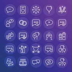 Modern Simple Set of chat and messenger, valentine Vector outline Icons. ..Contains such Icons as  symbol,  decoration,  festival, heart and more on gradient background. Fully Editable. Pixel Perfect.
