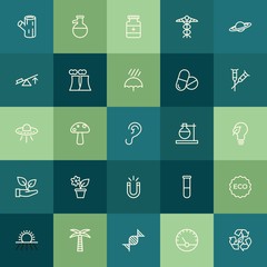 Modern Simple Set of health, science, nature Vector outline Icons. ..Contains such Icons as  dna, science, agriculture,  pharmacy,  symbol and more on green background. Fully Editable. Pixel Perfect.