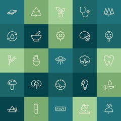 Modern Simple Set of health, science, nature Vector outline Icons. ..Contains such Icons as  science,  energy,  universe,  chemistry, space and more on green background. Fully Editable. Pixel Perfect.