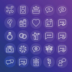 Modern Simple Set of chat and messenger, valentine Vector outline Icons. ..Contains such Icons as heart,  day,  bar,  celebration,  idea and more on gradient background. Fully Editable. Pixel Perfect.