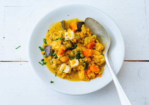 Curried lentil soup with tofu