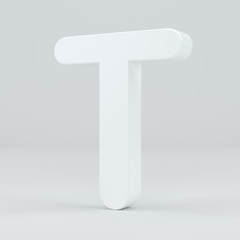 White letter T on studio light background. 3d rendering.