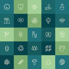 Modern Simple Set of health, science, nature Vector outline Icons. ..Contains such Icons as  microbiology,  cell,  medical,  ecology,  dna and more on green background. Fully Editable. Pixel Perfect.