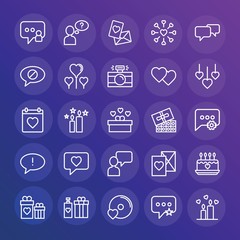 Modern Simple Set of chat and messenger, valentine Vector outline Icons. ..Contains such Icons as  vector,  decoration,  flame, gift and more on gradient background. Fully Editable. Pixel Perfect.