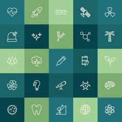 Modern Simple Set of health, science, nature Vector outline Icons. ..Contains such Icons as  space, global,  molecular, science, pulse and more on green background. Fully Editable. Pixel Perfect.