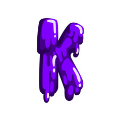 K letter of sweet fruit jelly, glossy, edible liquid font vector Illustration on a white background