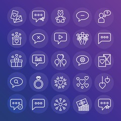 Modern Simple Set of chat and messenger, valentine Vector outline Icons. ..Contains such Icons as sms,  dark,  love,  valentine, delete and more on gradient background. Fully Editable. Pixel Perfect.