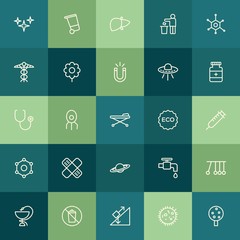 Modern Simple Set of health, science, nature Vector outline Icons. ..Contains such Icons as  education, waste,  do, pendulum,  drop,  sign and more on green background. Fully Editable. Pixel Perfect.