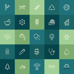 Modern Simple Set of health, science, nature Vector outline Icons. ..Contains such Icons as  tree,  drop,  pine,  background,  garden,  tap and more on green background. Fully Editable. Pixel Perfect.