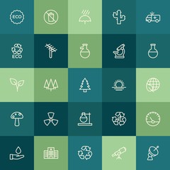 Modern Simple Set of health, science, nature Vector outline Icons. ..Contains such Icons as  natural, eco,  meter,  symbol, forest,  space and more on green background. Fully Editable. Pixel Perfect.