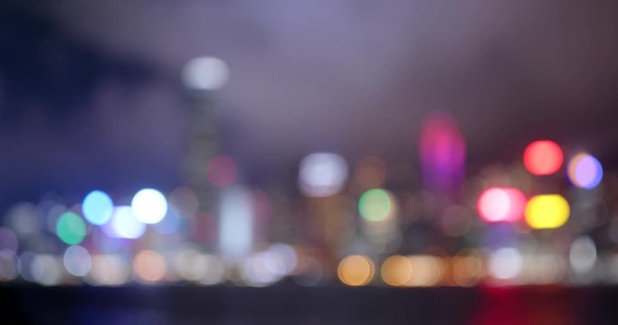 Blur view of Hong Kong cityscape at night