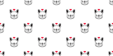 Dog seamless pattern french bulldog bone pug vector head heart valentine isolated wallpaper white