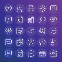 Modern Simple Set of chat and messenger, valentine Vector outline Icons. ..Contains such Icons as  photography,  sms,  marriage,  icon and more on gradient background. Fully Editable. Pixel Perfect.
