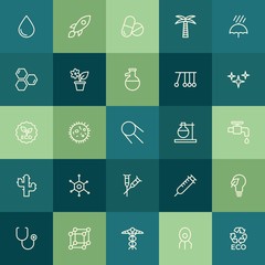 Modern Simple Set of health, science, nature Vector outline Icons. ..Contains such Icons as  leaf,  microbiology,  space,  save, medicine and more on green background. Fully Editable. Pixel Perfect.