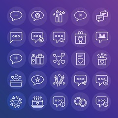Modern Simple Set of chat and messenger, valentine Vector outline Icons. ..Contains such Icons as error, message,  share,  love,  note and more on gradient background. Fully Editable. Pixel Perfect.