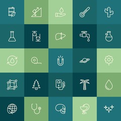 Modern Simple Set of health, science, nature Vector outline Icons. ..Contains such Icons as  sign,  space,  gas,  leaf,  nature,  clear and more on green background. Fully Editable. Pixel Perfect.