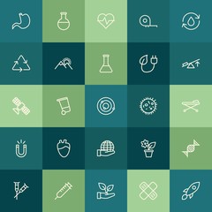 Modern Simple Set of health, science, nature Vector outline Icons. ..Contains such Icons as  heart,  disability,  health,  can,  cell, room and more on green background. Fully Editable. Pixel Perfect.