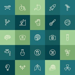 Modern Simple Set of health, science, nature Vector outline Icons. ..Contains such Icons as  care,  medical,  space,  success,  healthcare and more on green background. Fully Editable. Pixel Perfect.