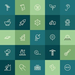 Modern Simple Set of health, science, nature Vector outline Icons. ..Contains such Icons as  desert,  sign,  organic, science, space,  can and more on green background. Fully Editable. Pixel Perfect.