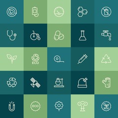 Modern Simple Set of health, science, nature Vector outline Icons. ..Contains such Icons as  recycle,  smoke,  texture, eco,  magnetism and more on green background. Fully Editable. Pixel Perfect.