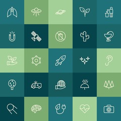 Modern Simple Set of health, science, nature Vector outline Icons. ..Contains such Icons as  first,  astronomy, space,  water,  medicine and more on green background. Fully Editable. Pixel Perfect.