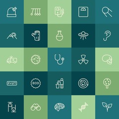 Modern Simple Set of health, science, nature Vector outline Icons. ..Contains such Icons as electrical,  mind,  zoom, vision, science, tree and more on green background. Fully Editable. Pixel Perfect.