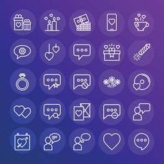 Modern Simple Set of chat and messenger, valentine Vector outline Icons. ..Contains such Icons as sms,  valentine, cup,  day,  dessert and more on gradient background. Fully Editable. Pixel Perfect.
