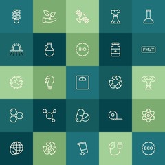 Modern Simple Set of health, science, nature Vector outline Icons. ..Contains such Icons as  green,  power,  bulb,  energy,  eco,  can, eco and more on green background. Fully Editable. Pixel Perfect.