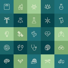 Modern Simple Set of health, science, nature Vector outline Icons. ..Contains such Icons as  world,  earth,  zoom,  green,  nature, brain and more on green background. Fully Editable. Pixel Perfect.