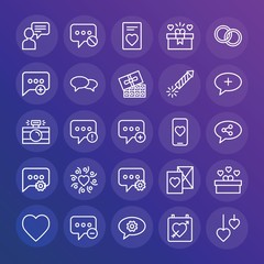 Modern Simple Set of chat and messenger, valentine Vector outline Icons. ..Contains such Icons as  vector,  floral,  date, letter, heart and more on gradient background. Fully Editable. Pixel Perfect.